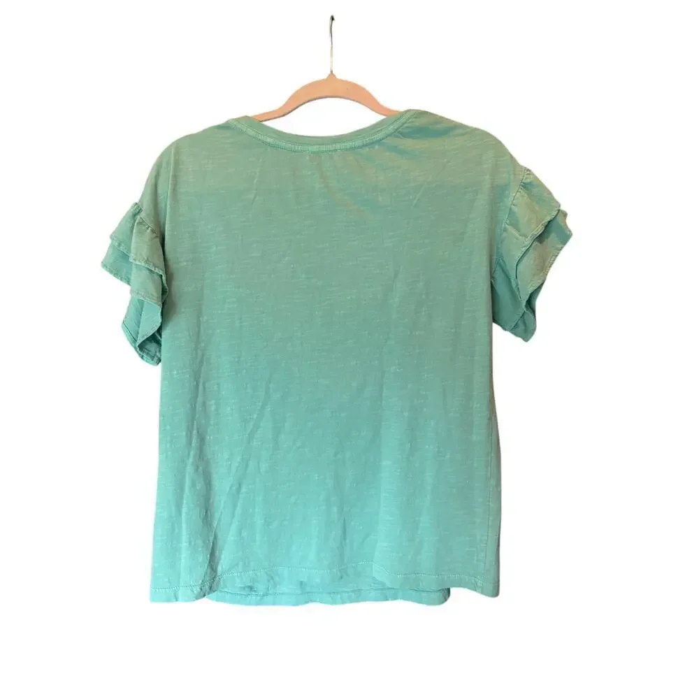 Sundance Embroidered Floral Top Womens Small Mint Green Ruffle Sleeve Boho
